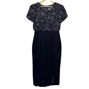 Vintage Sharon Young Women Embroidered Velvet Maxi Dress Size 8 Black Whimsigoth